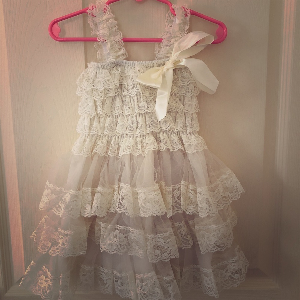 Toddler Oatmeal Ruffle Dress sz M or 18-24 mos